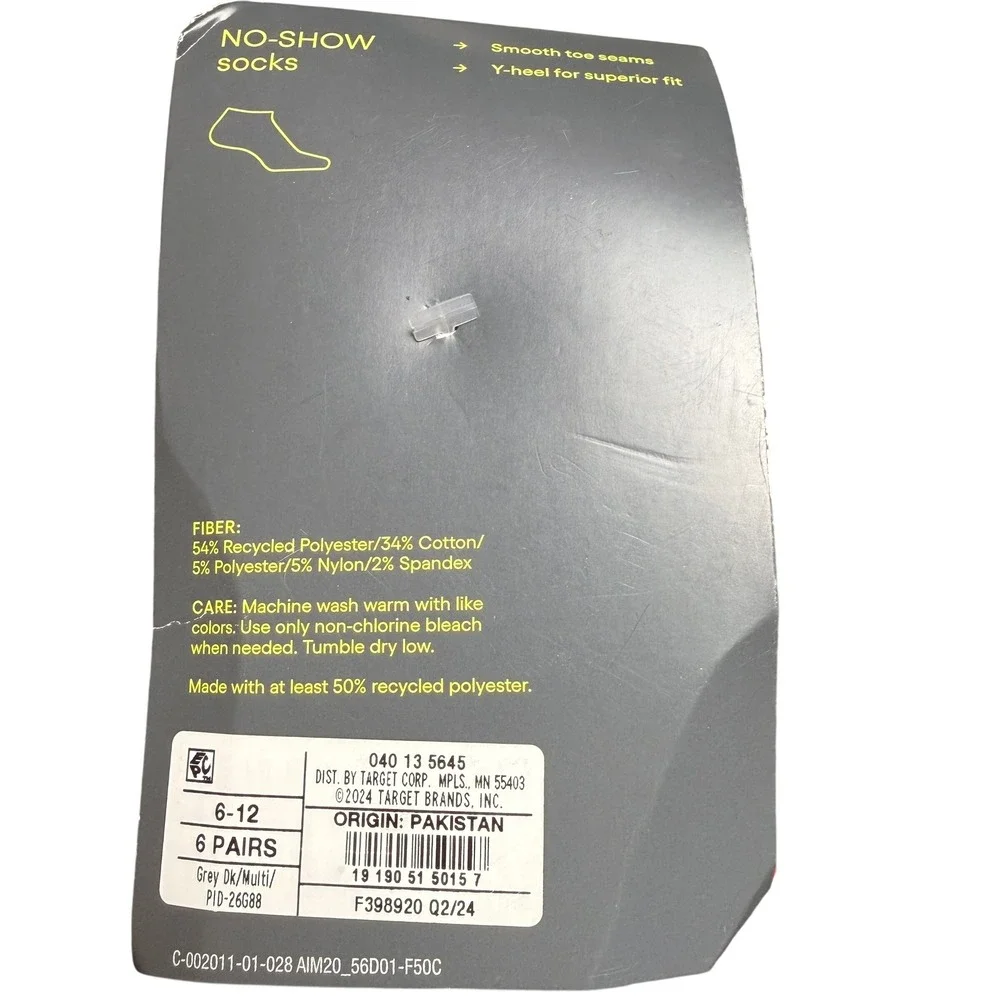 Mens No Show Socks 6-12 Grey Athletic Performance 6 Pack All In Motion Workout